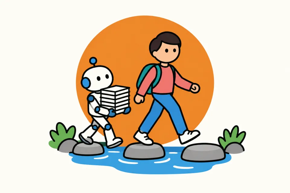 「AIと張り合わず、6つのCと初動力を育てる」のイメージイラスト