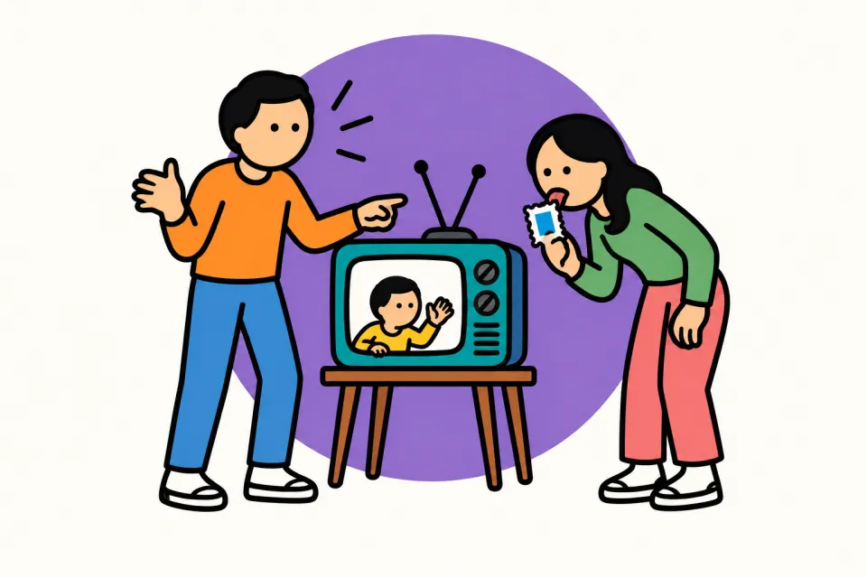 「マナーの相談は叱らず、作り話で返す」のイメージイラスト