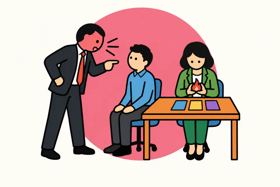 「腹が立ったら6秒黙って案を並べる」のイメージイラスト