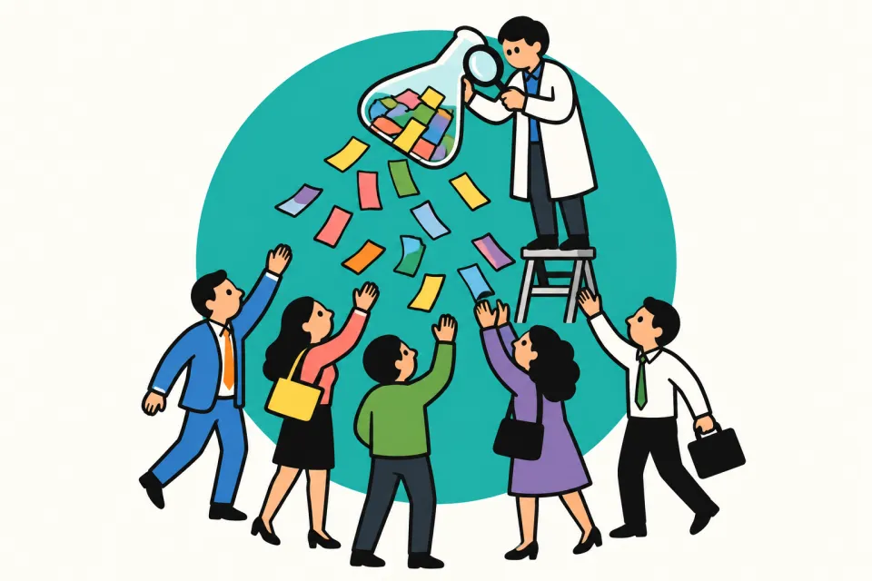 「事業はすべて実験、本の値段も読者が決める」のイメージイラスト
