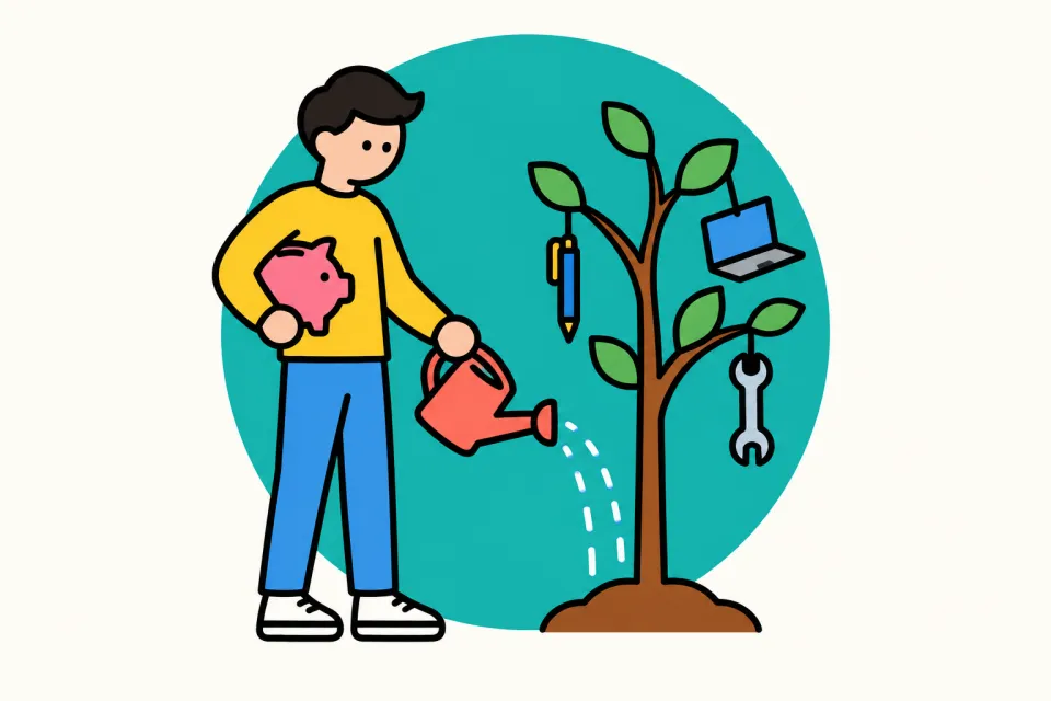 「お金の価値は自由、若者の資産は人的資本」のイメージイラスト