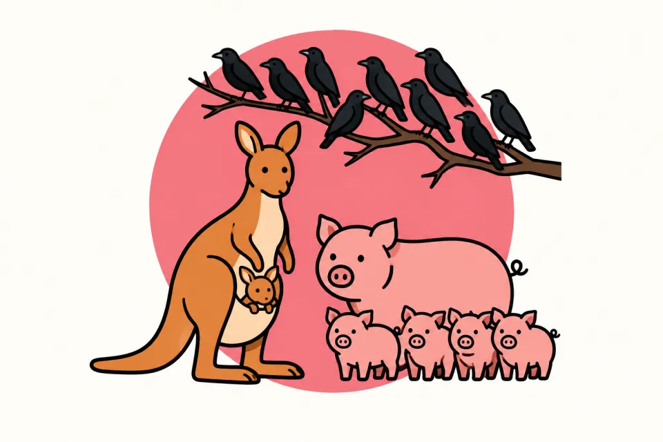 「動物の赤ちゃん、群れ、鳴き声、悪口」のイメージイラスト