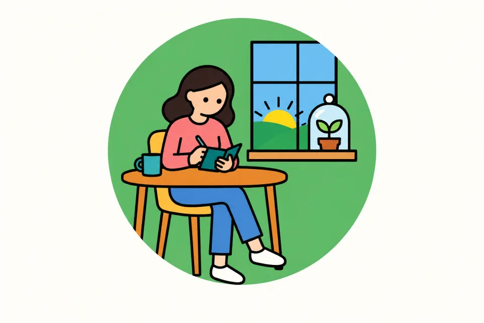 「考えごとは朝、思いつきは書いて育てる」のイメージイラスト