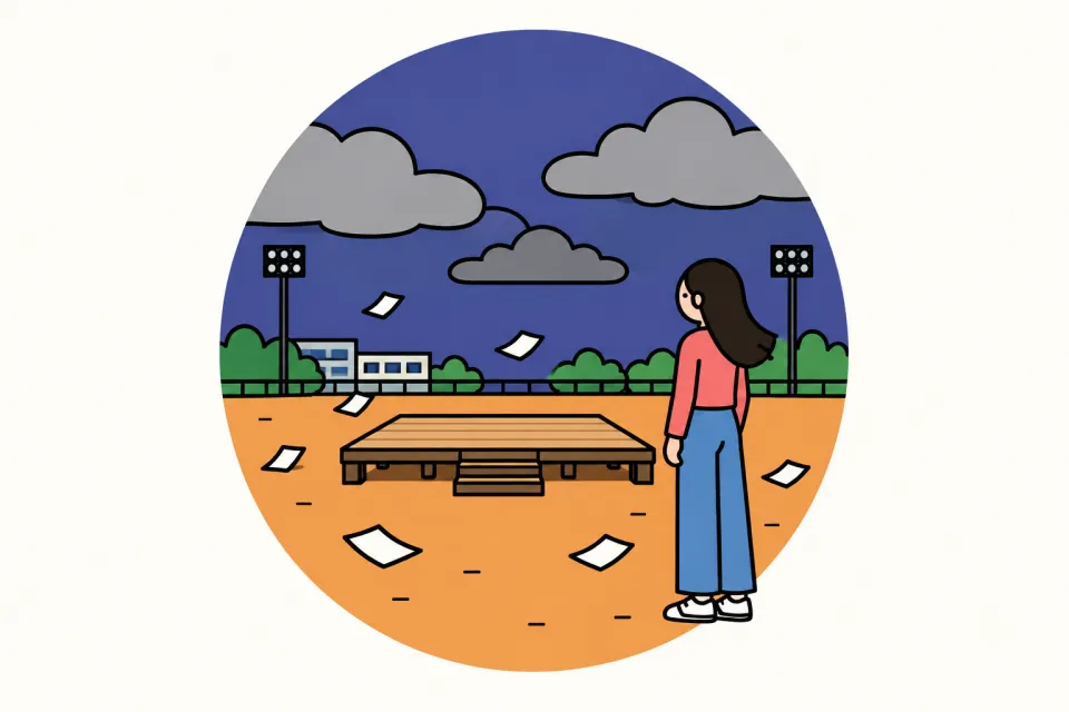 「1967年の北京、物理学者が壇上に立たされる」のイメージイラスト