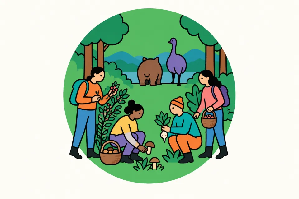 「狩猟採集民の暮らしと大型動物の絶滅」のイメージイラスト
