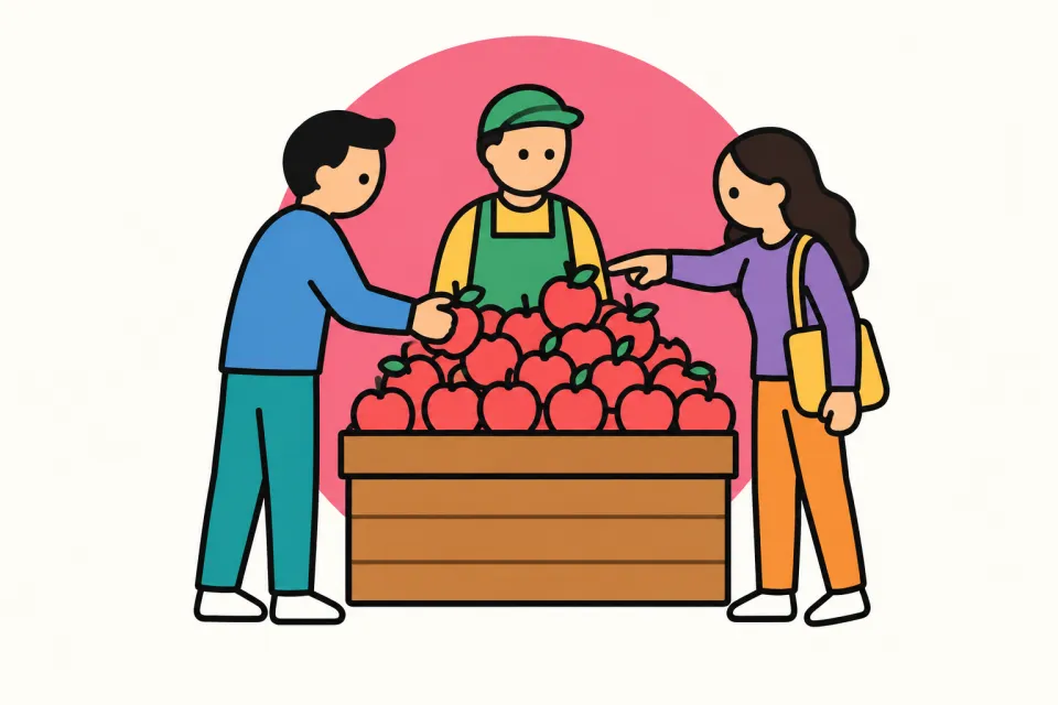 「副詞・前置詞・冠詞の使い分け」のイメージイラスト