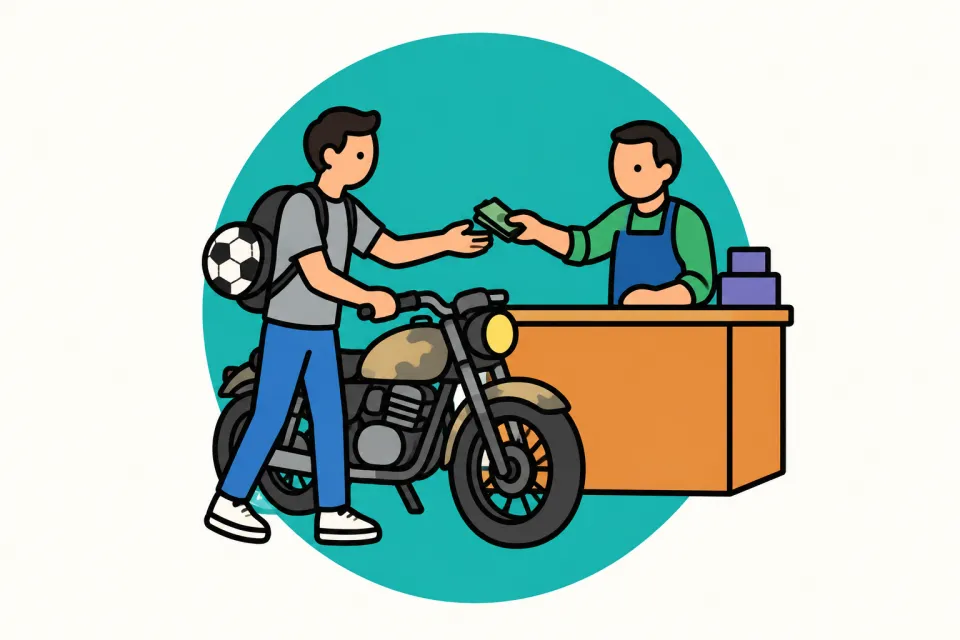 「所持金1500円とバイクの8000円」のイメージイラスト