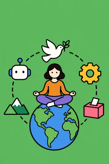 『21 Lessons 21世紀の人類のための21の思考』のイメージイラスト（実際の表紙ではありません）