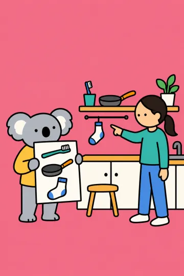 『これを英語で言えるかな？ こあら式 意外と知らない英単語図鑑』のイメージイラスト（実際の表紙ではありません）